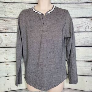 Alpha Beta Men’s L Gray Long Sleeve Henley Casual Striped Shirt